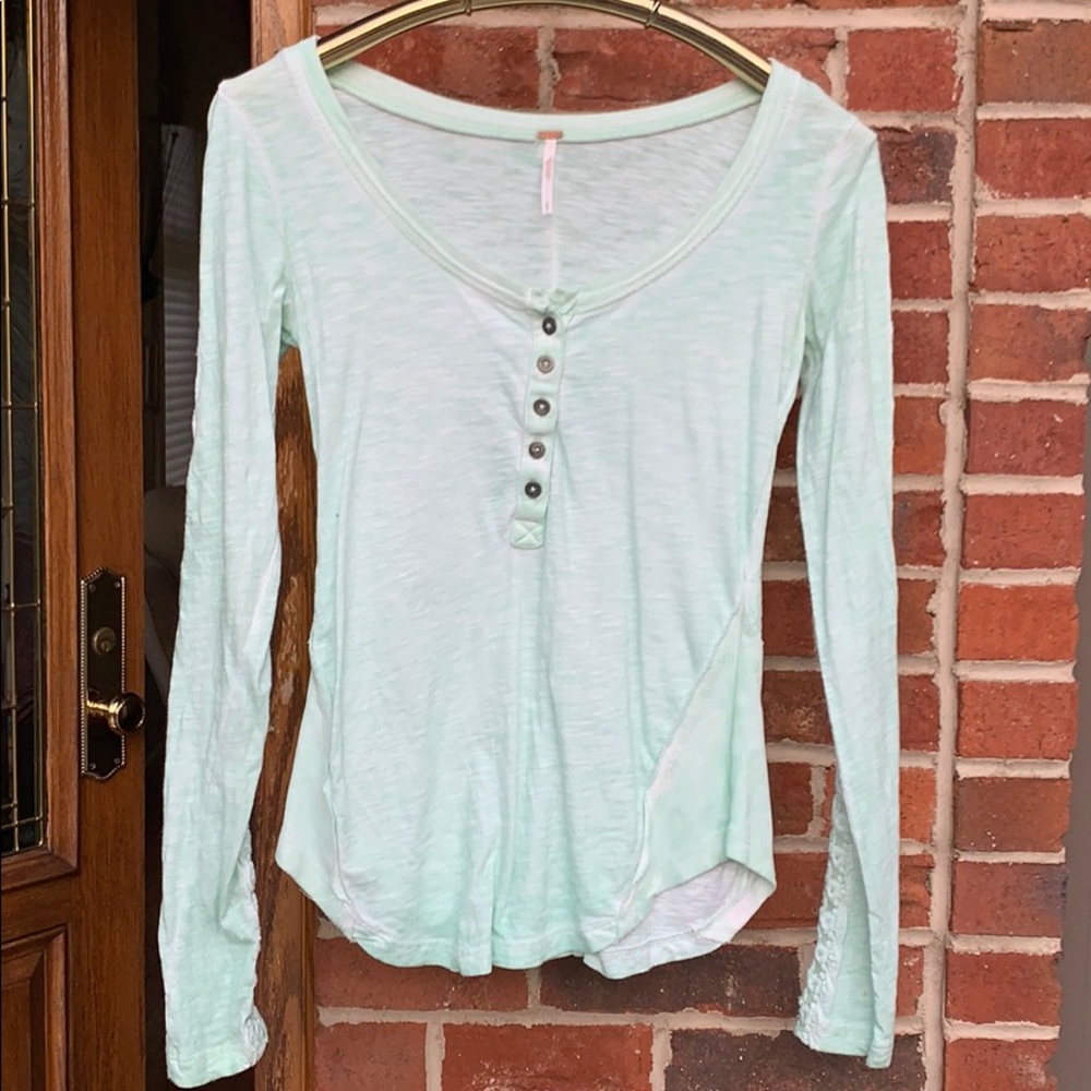 Free People mint green long sleeve shirt